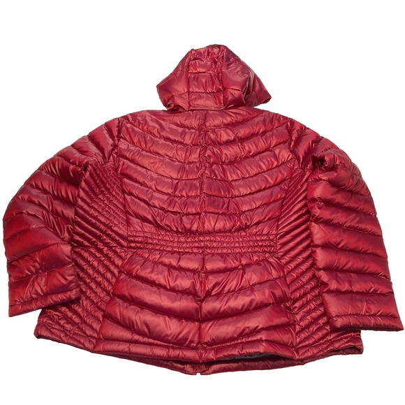 Calvin Klein Puffer Down Jacket Hooded Red Womens 1X Plus Shiny Zip Pockets - Picture 2 of 10